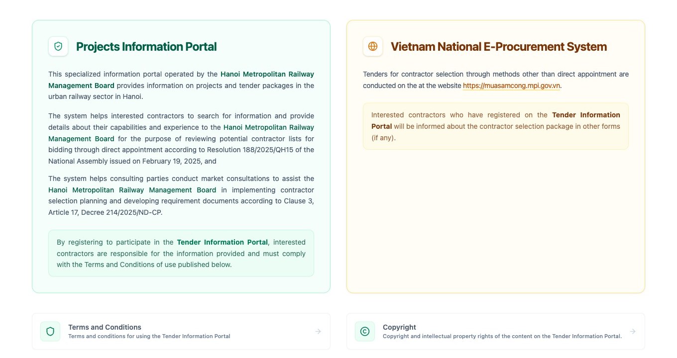 MRB tender portal — legal basis (Resolution 188/2025/QH15, Decree 214/2025/ND-CP) and Vietnam National E-Procurement System
